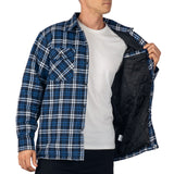 Alpine Swiss Henry Mens Quilted Flannel Jacket Warm Plaid Snap Front Shacket – Navy Blue