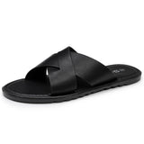 Alpine Swiss Hugo Mens Vegan Leather Slide Sandals Dressy Comfy Indoor Outdoor Shoes – Black