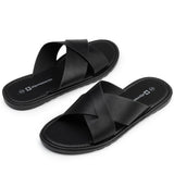 Alpine Swiss Hugo Mens Vegan Leather Slide Sandals Dressy Comfy Indoor Outdoor Shoes – Black