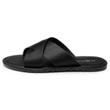 Alpine Swiss Hugo Mens Vegan Leather Slide Sandals Dressy Comfy Indoor Outdoor Shoes – Black