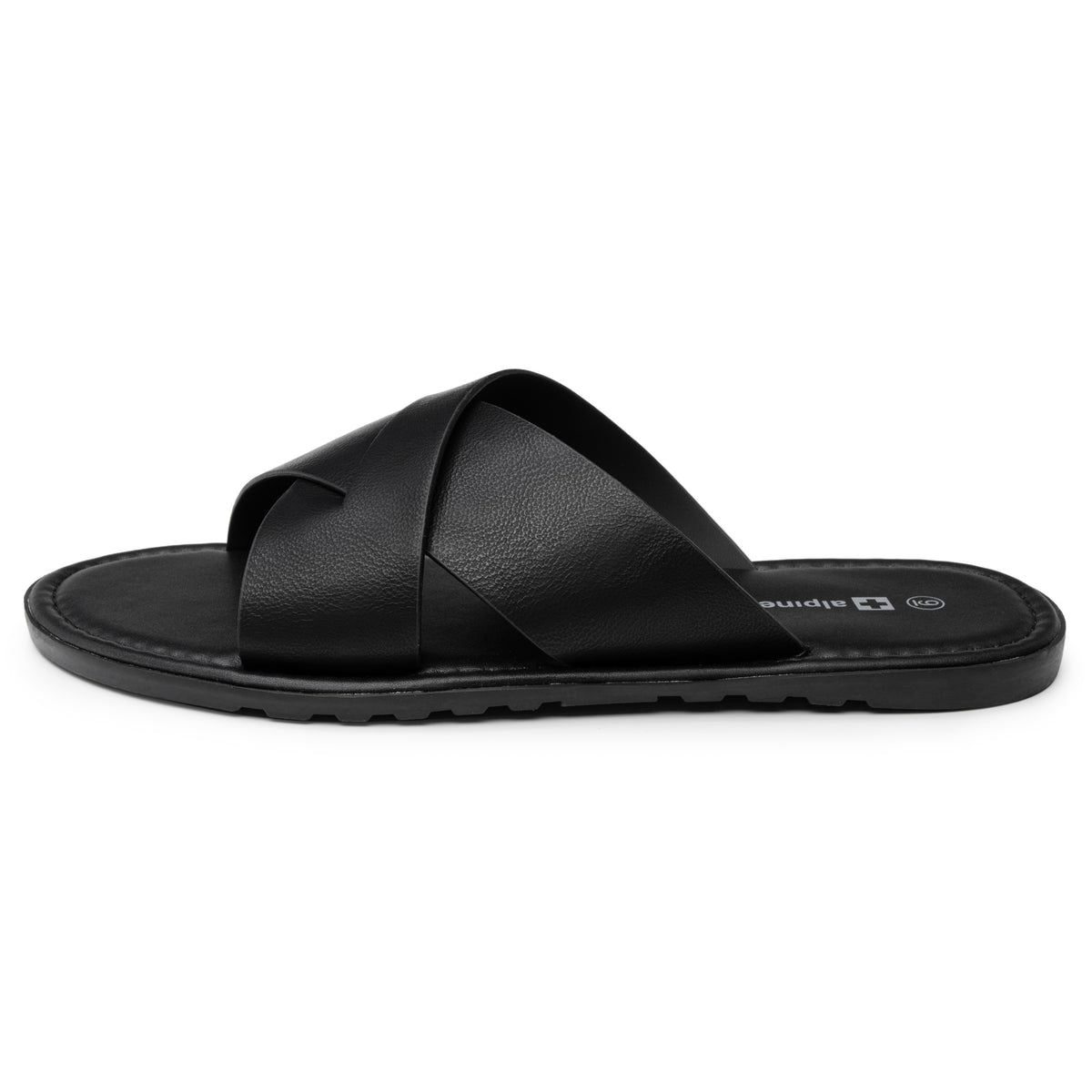 Alpine Swiss Hugo Mens Vegan Leather Slide Sandals Dressy Comfy Indoor Outdoor Shoes – Black