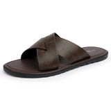 Alpine Swiss Hugo Mens Vegan Leather Slide Sandals Dressy Comfy Indoor Outdoor Shoes – Brown