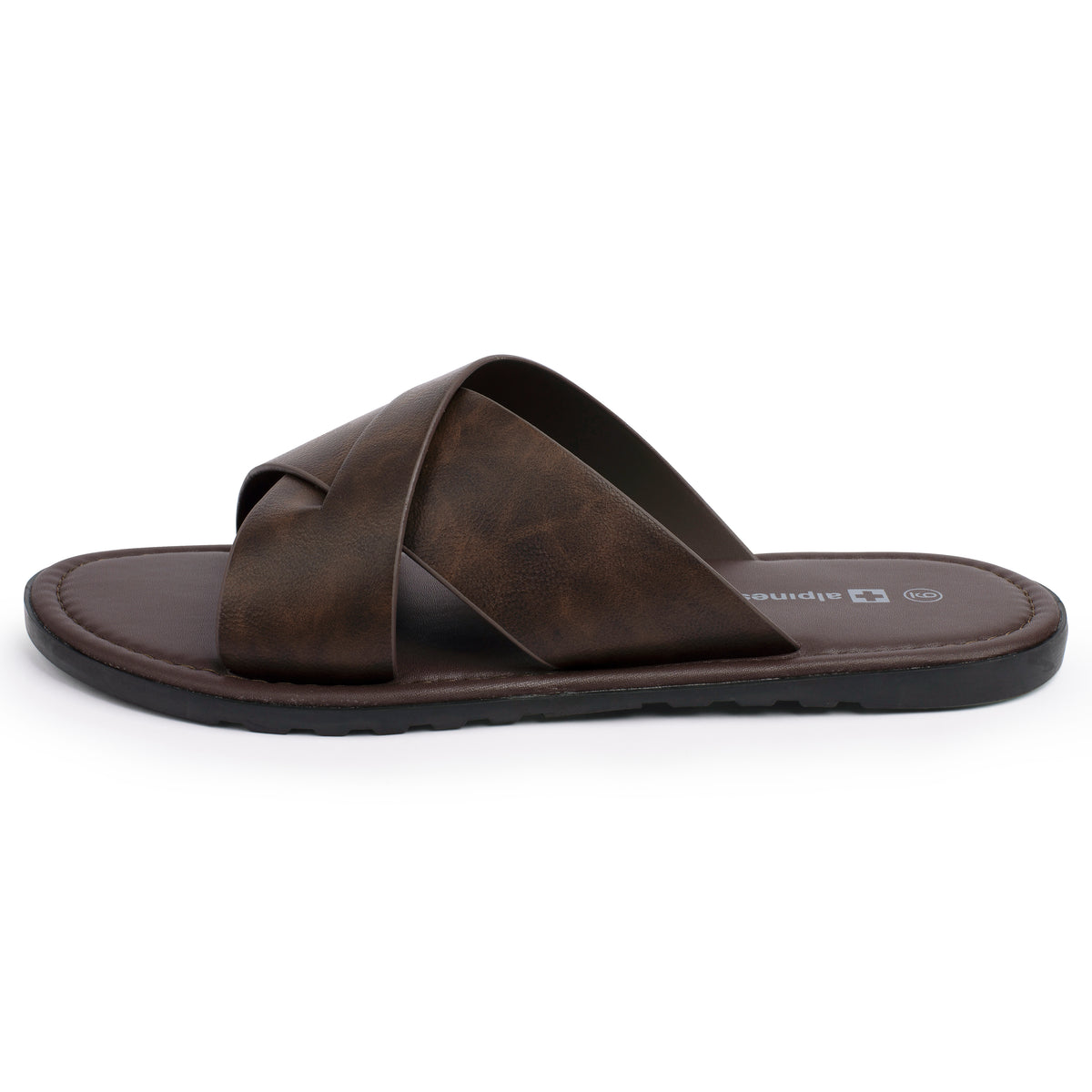 Alpine Swiss Hugo Mens Vegan Leather Slide Sandals Dressy Comfy Indoor Outdoor Shoes – Brown