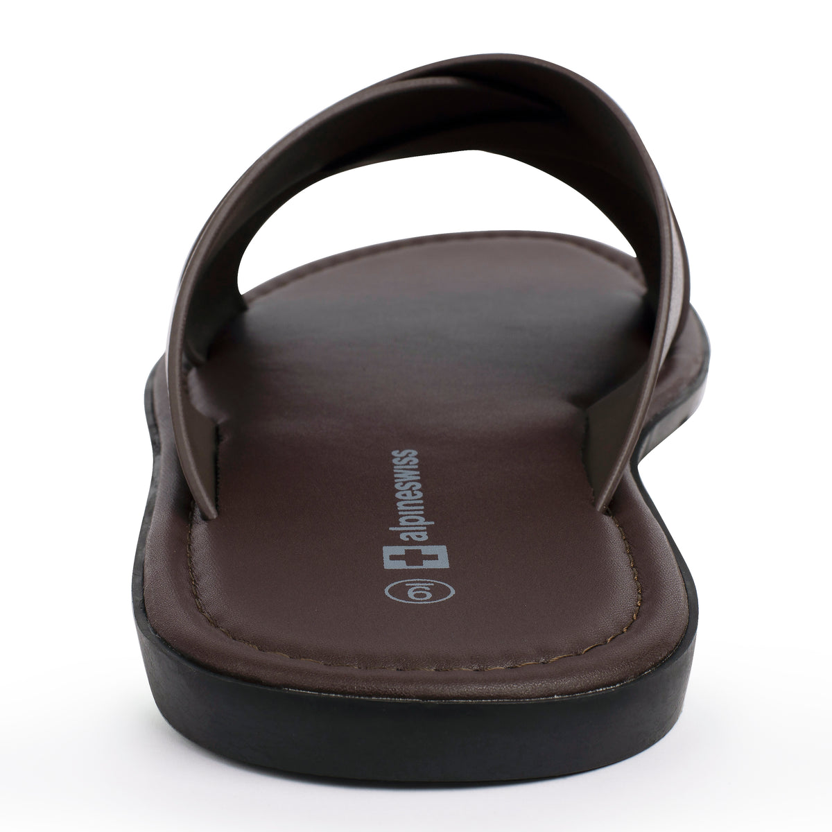 Alpine Swiss Hugo Mens Vegan Leather Slide Sandals Dressy Comfy Indoor Outdoor Shoes – Brown