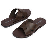 Alpine Swiss Hugo Mens Vegan Leather Slide Sandals Dressy Comfy Indoor Outdoor Shoes – Brown