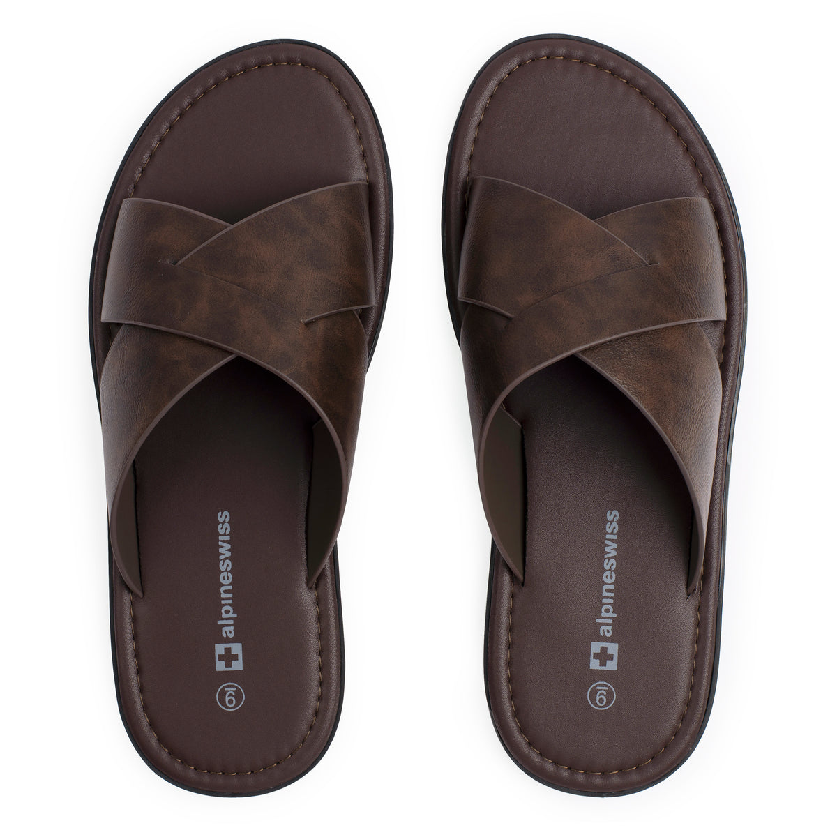 Alpine Swiss Hugo Mens Vegan Leather Slide Sandals Dressy Comfy Indoor Outdoor Shoes – Brown
