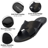 Alpine Swiss Hugo Mens Vegan Leather Slide Sandals Dressy Comfy Indoor Outdoor Shoes – Black