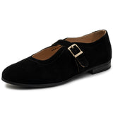 Alpine Swiss Irene Womens Leather Mary Jane Ballet Flats Round Toe Slip On Shoes – Black Suede