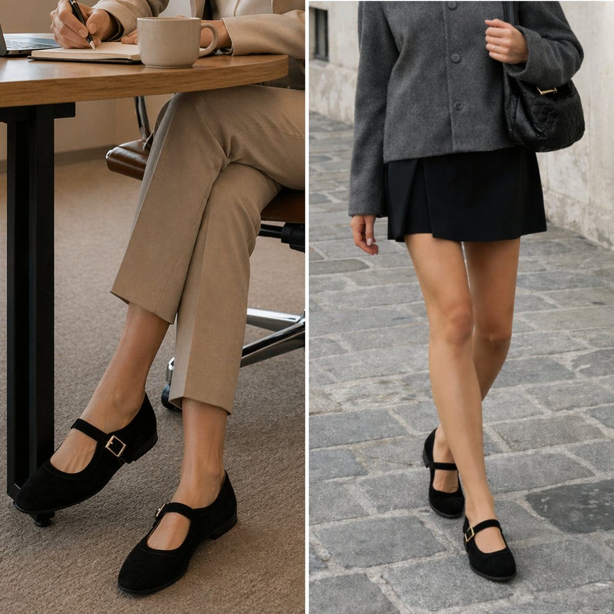 Alpine Swiss Irene Womens Leather Mary Jane Ballet Flats Round Toe Slip On Shoes – Black Suede