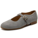 Alpine Swiss Irene Womens Leather Mary Jane Ballet Flats Round Toe Slip On Shoes – Gray Suede