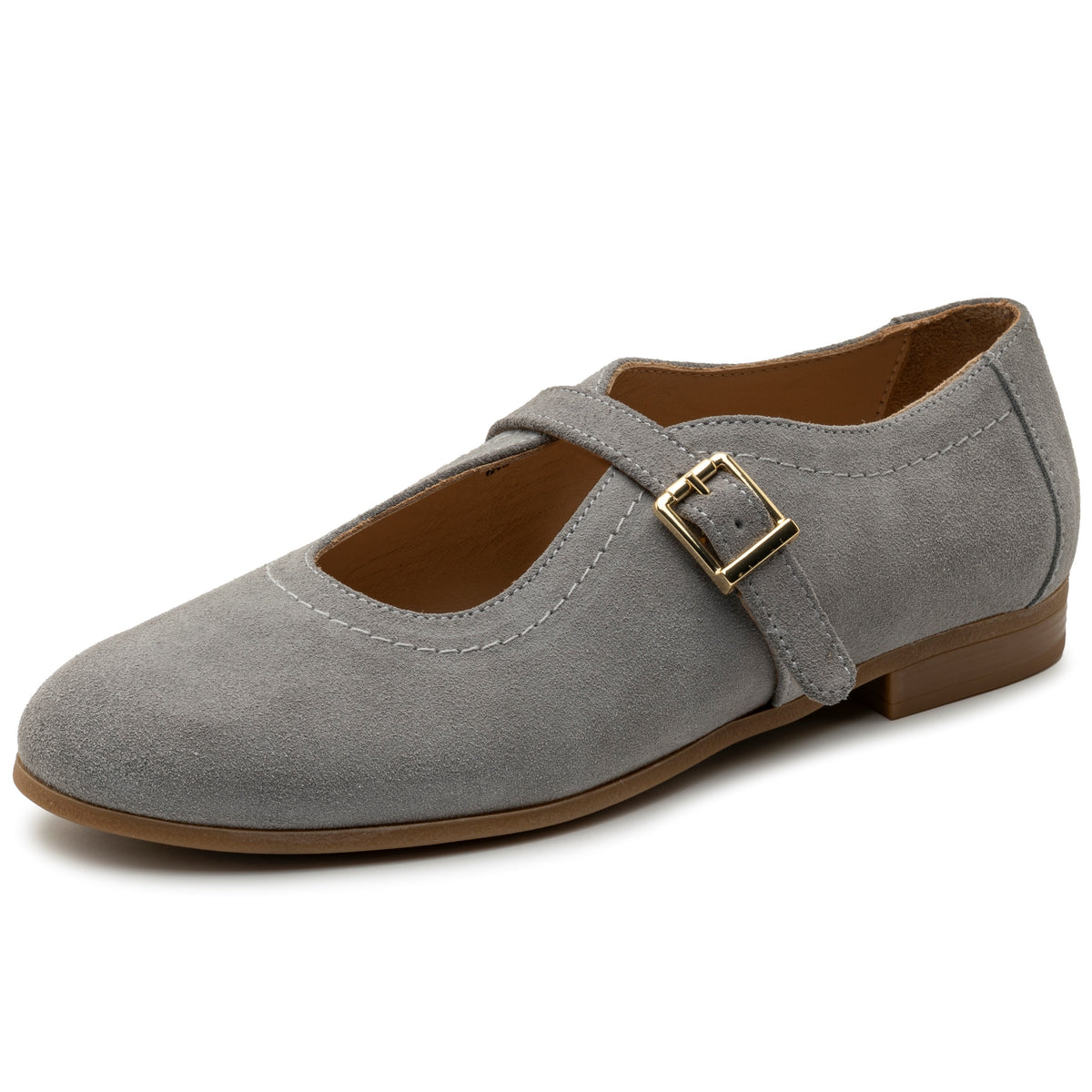 Alpine Swiss Irene Womens Leather Mary Jane Ballet Flats Round Toe Slip On Shoes – Gray Suede