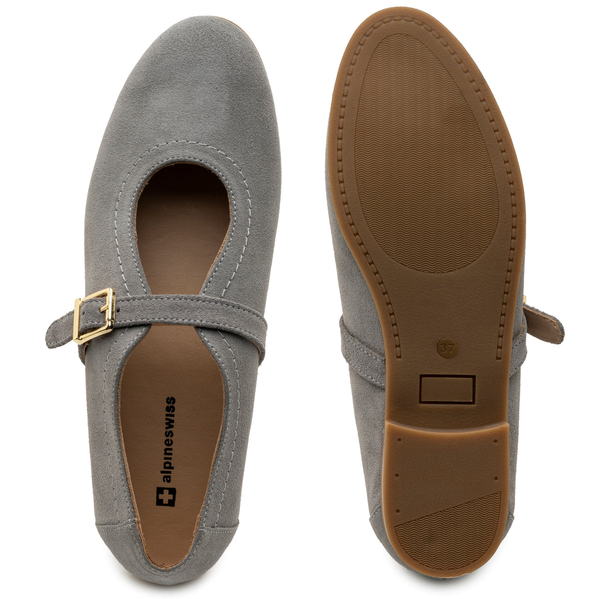 Alpine Swiss Irene Womens Leather Mary Jane Ballet Flats Round Toe Slip On Shoes – Gray Suede