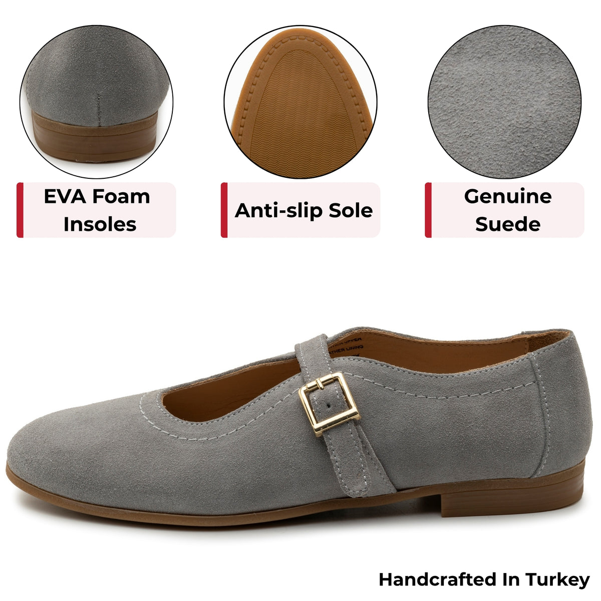 Alpine Swiss Irene Womens Leather Mary Jane Ballet Flats Round Toe Slip On Shoes – Gray Suede