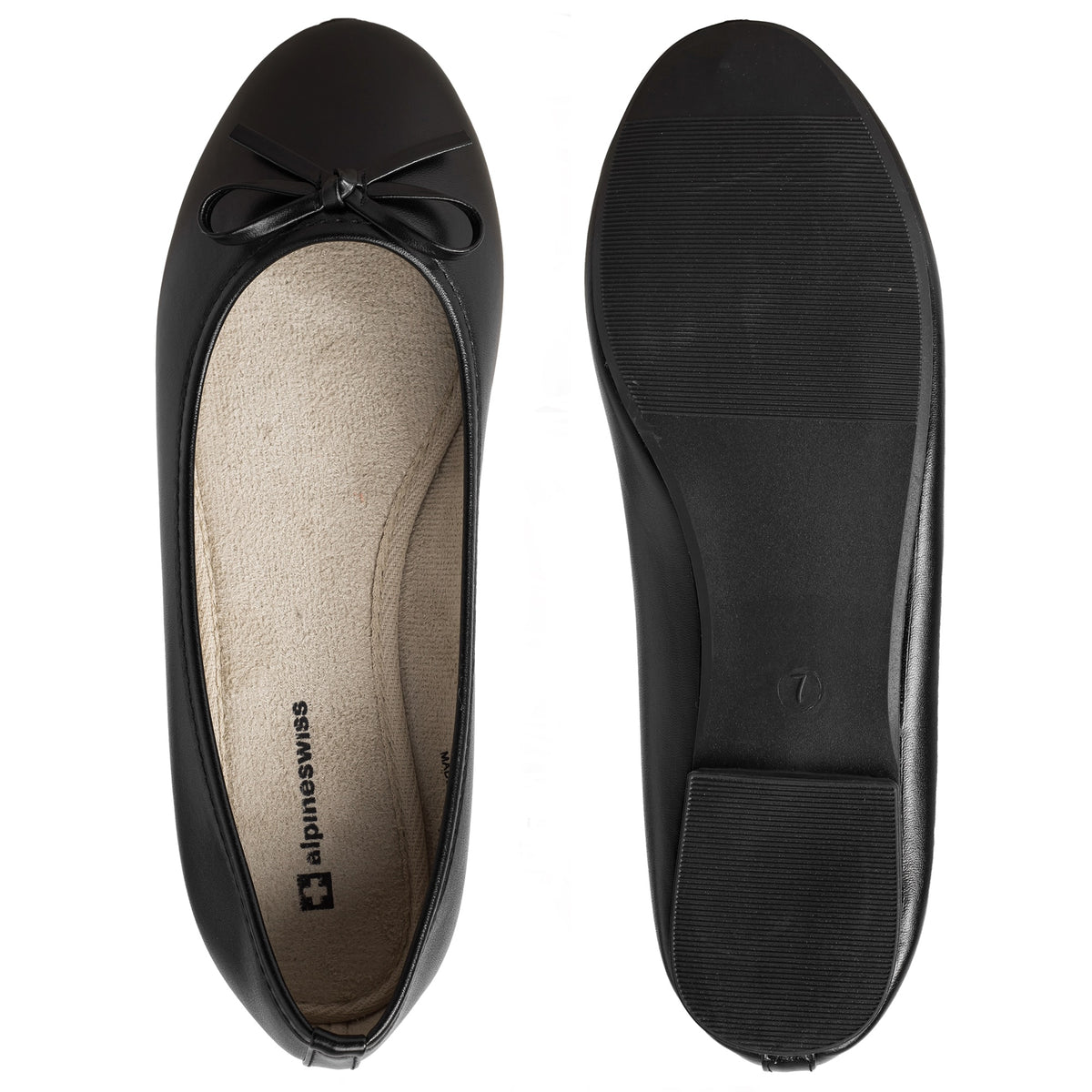 Alpine Swiss Iris Womens Ballet Flats Classic Bow Slip On Comfortable Shoes – Black