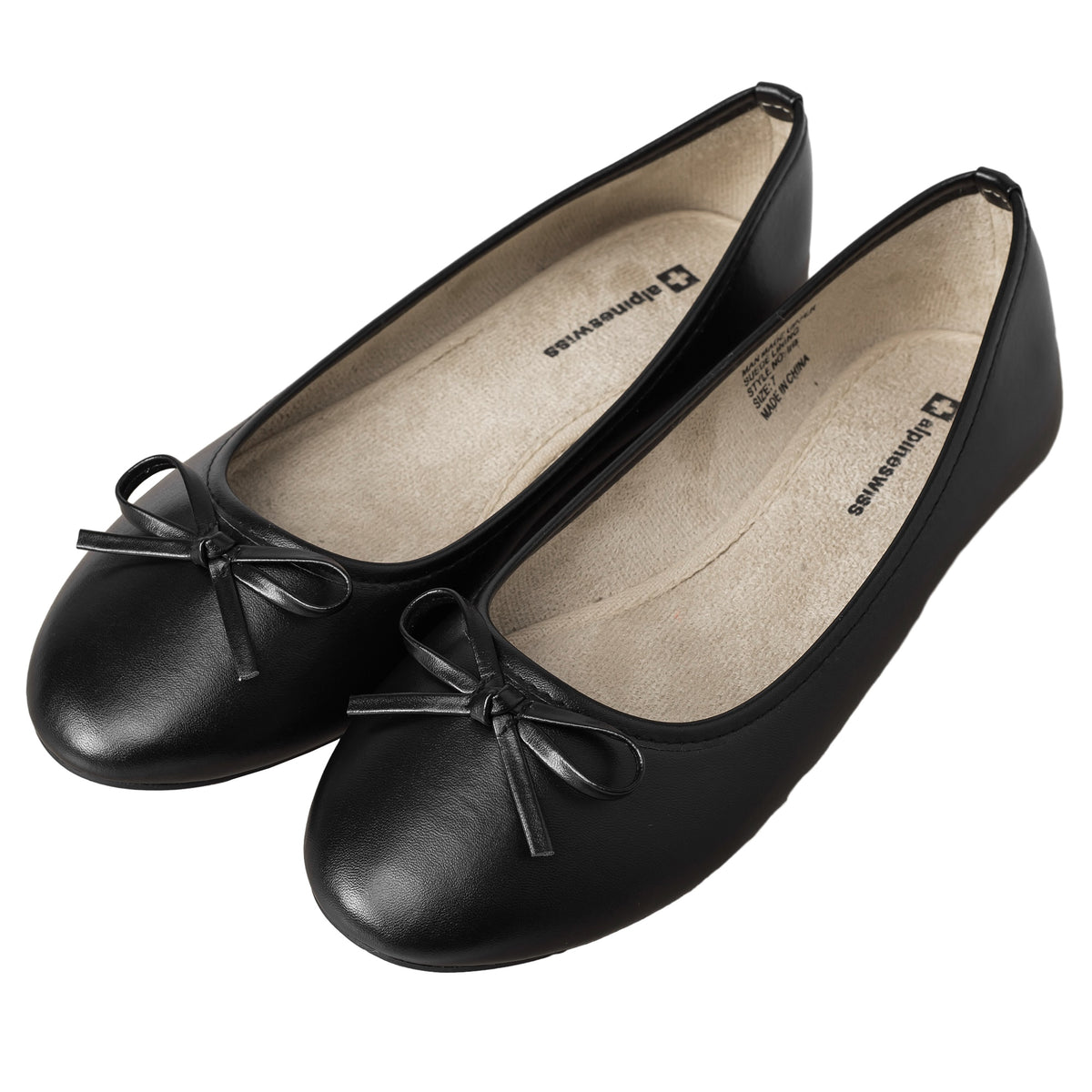 Alpine Swiss Iris Womens Ballet Flats Classic Bow Slip On Comfortable Shoes – Black