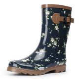 Alpine Swiss Izzy Womens Waterproof Rain Boots Mid Calf Tall Rubber Garden Boots – Flower Short