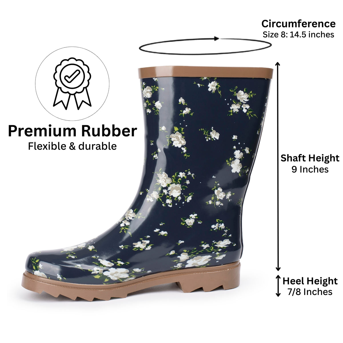 Alpine Swiss Izzy Womens Waterproof Rain Boots Mid Calf Tall Rubber Garden Boots – Flower Short