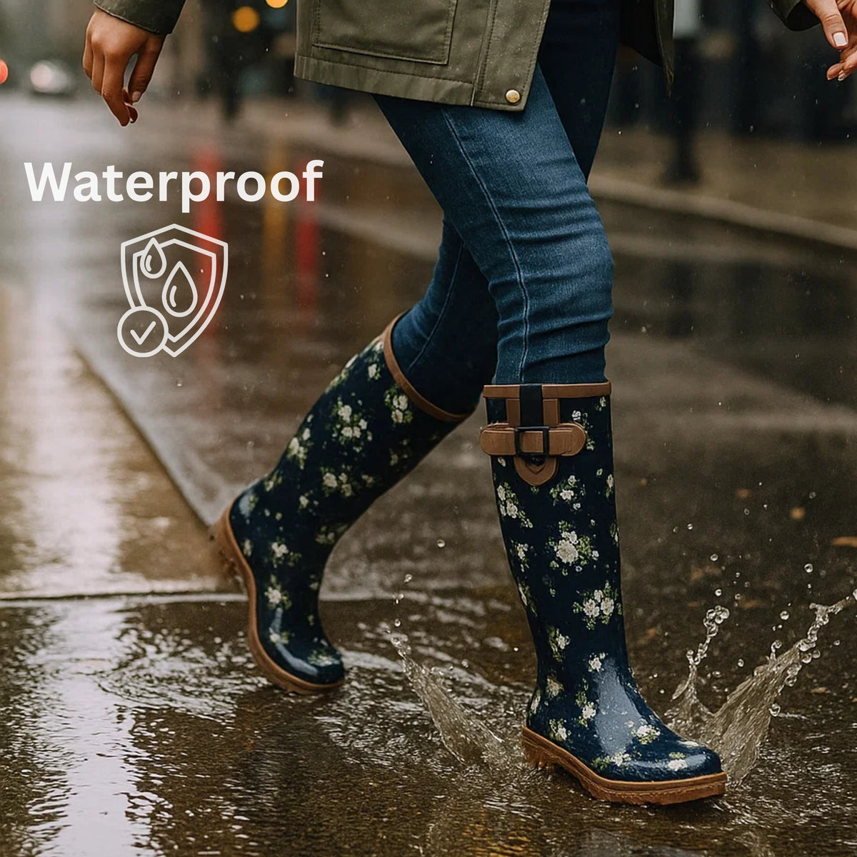 Alpine Swiss Izzy Womens Waterproof Rain Boots Mid Calf Tall Rubber Garden Boots – Flower Tall