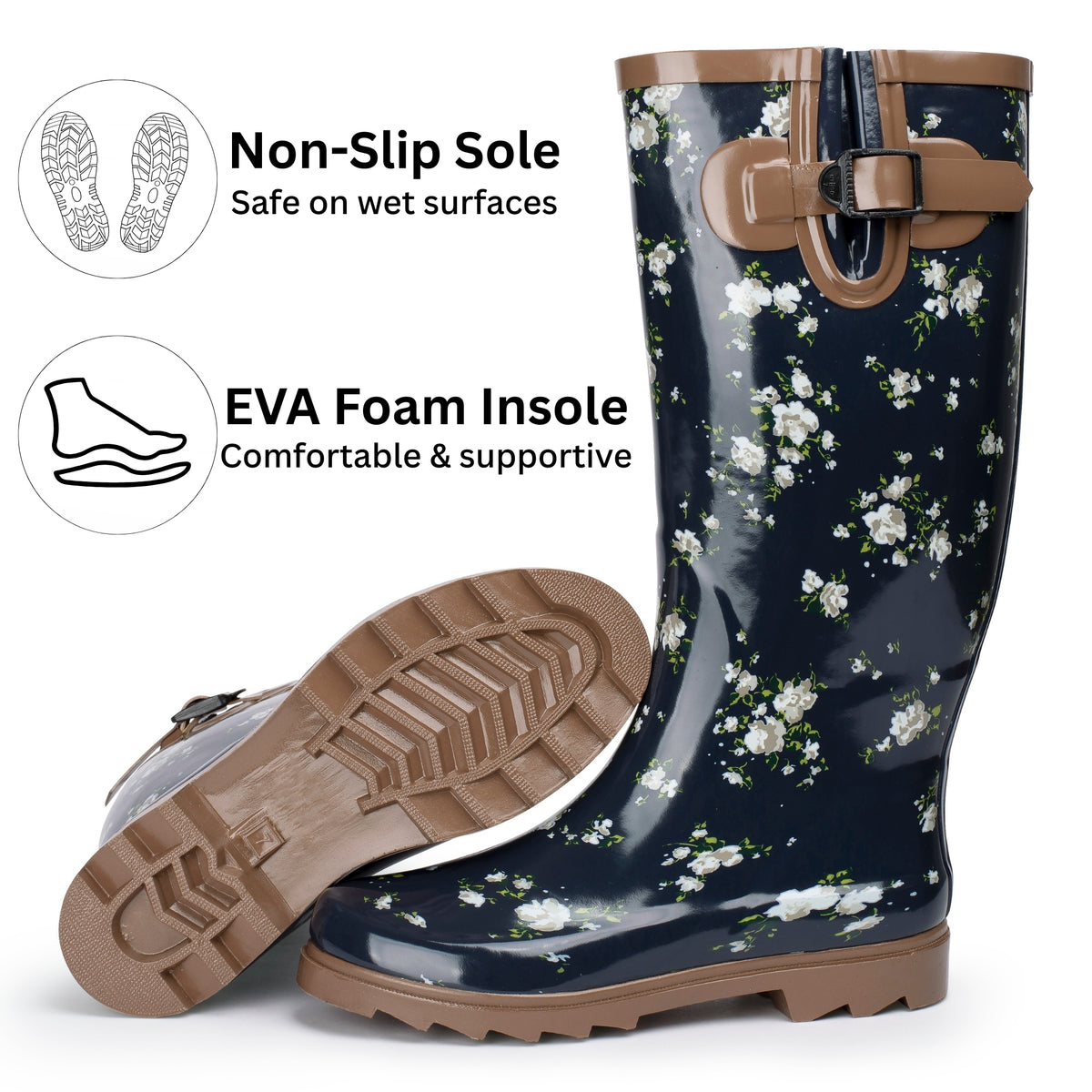 Alpine Swiss Izzy Womens Waterproof Rain Boots Mid Calf Tall Rubber Garden Boots – Flower Tall