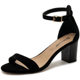 Alpine Swiss Womens Leather Ankle Strap Low Heel Sandals Comfort Dressy Shoes – Black Suede