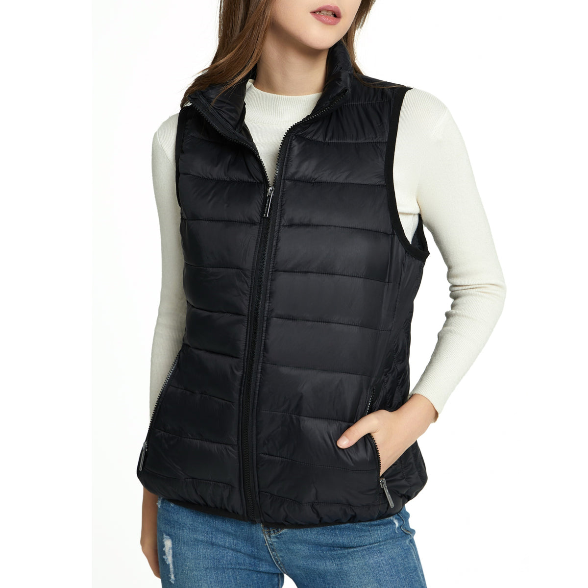 Alpine Swiss Jodie Womens Puffer Vest Warm Light Down Alternative Insulated Vest – Black