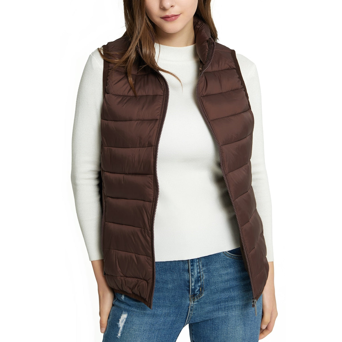 Alpine Swiss Jodie Womens Puffer Vest Warm Light Down Alternative Insulated Vest – Brown