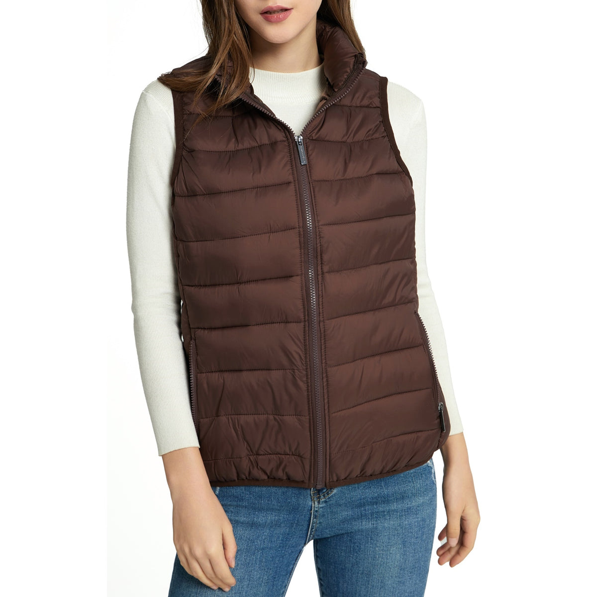Alpine Swiss Jodie Womens Puffer Vest Warm Light Down Alternative Insulated Vest – Brown