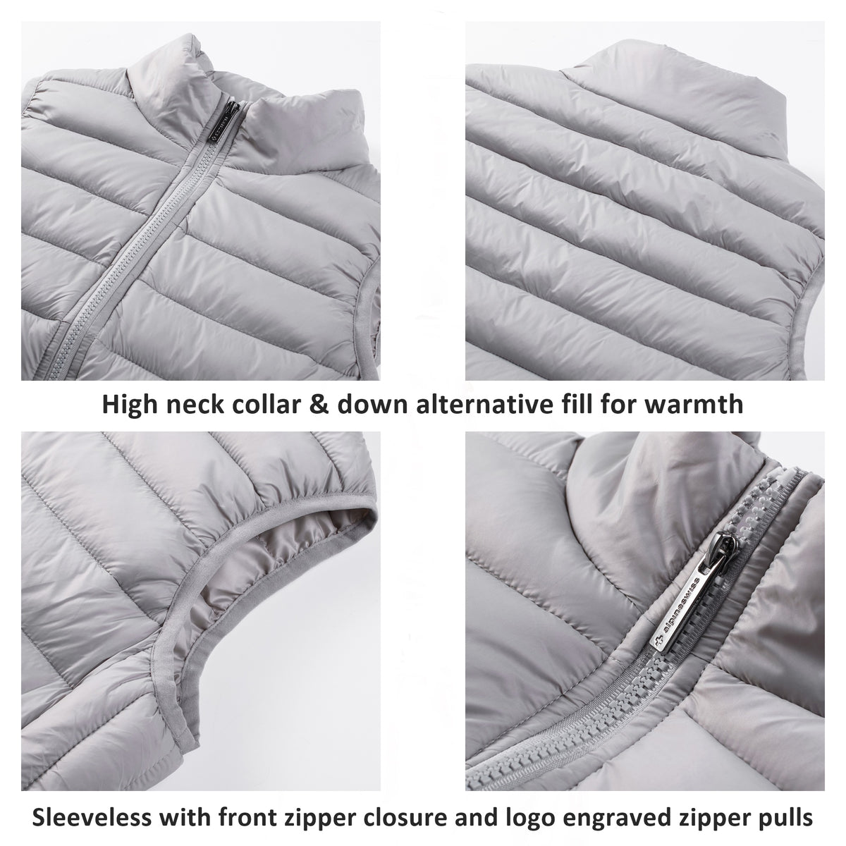 Alpine Swiss Jodie Womens Puffer Vest Warm Light Down Alternative Insulated Vest – Gray