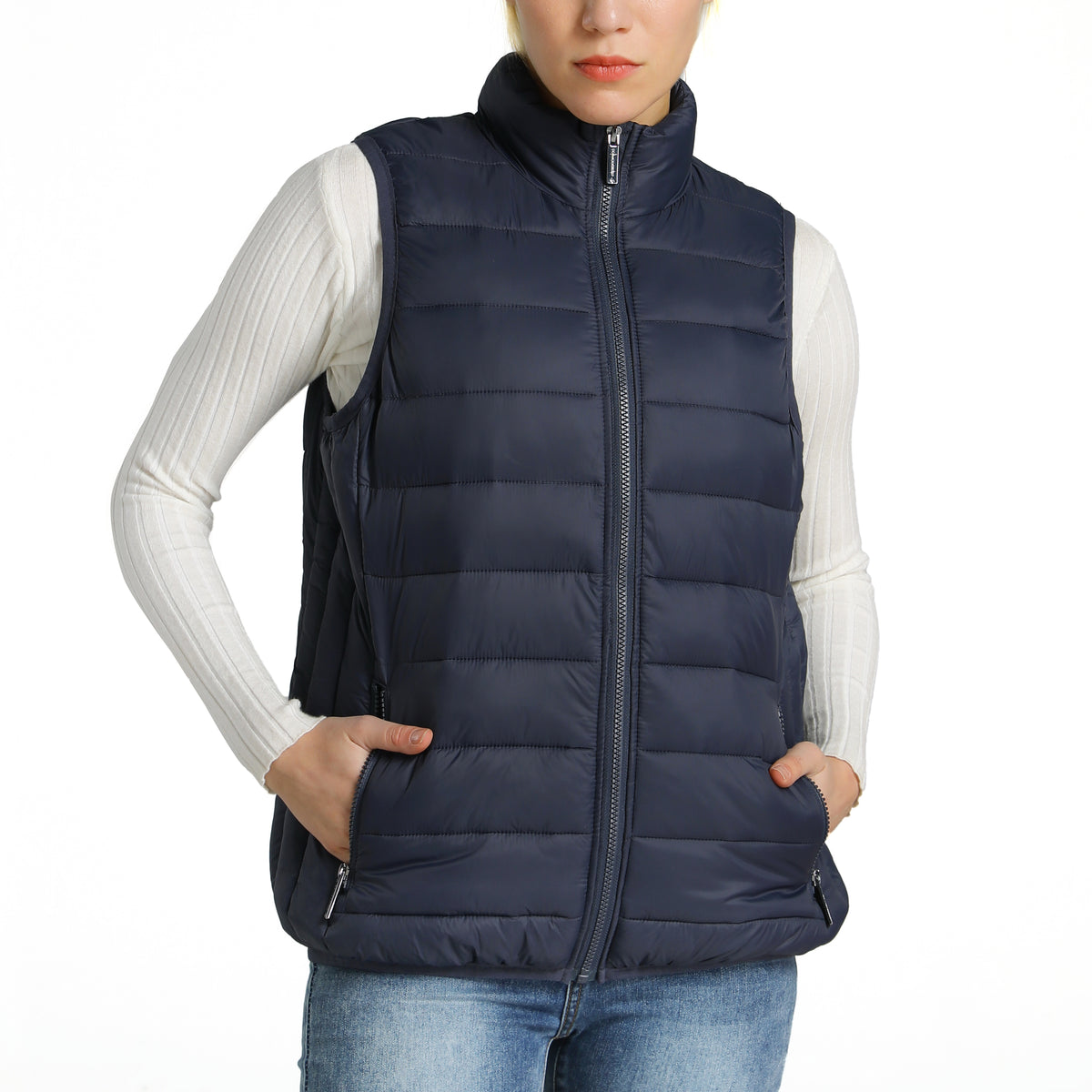 Alpine Swiss Jodie Womens Puffer Vest Warm Light Down Alternative Insulated Vest – Navy