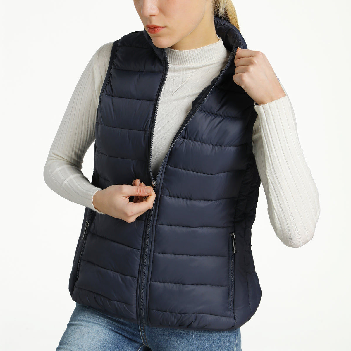 Alpine Swiss Jodie Womens Puffer Vest Warm Light Down Alternative Insulated Vest – Navy