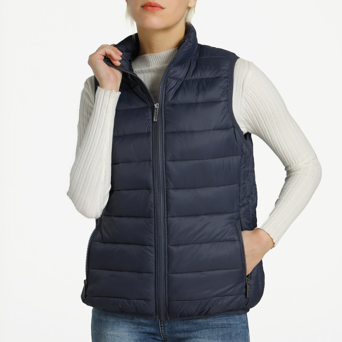 Alpine Swiss Jodie Womens Puffer Vest Warm Light Down Alternative Insulated Vest – Navy