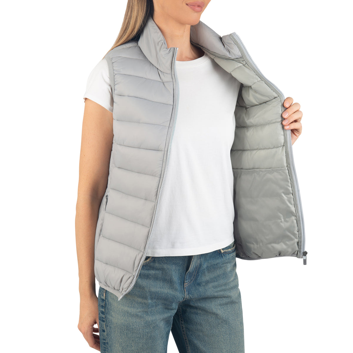 Alpine Swiss Jodie Womens Puffer Vest Warm Light Down Alternative Insulated Vest – Gray