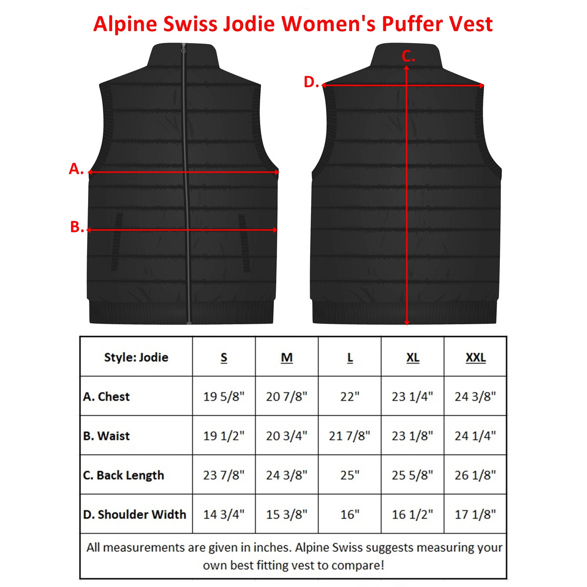 Alpine Swiss Jodie Womens Puffer Vest Warm Light Down Alternative Insulated Vest – Navy