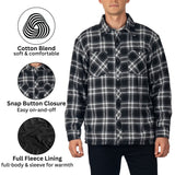 Alpine Swiss Josh Mens Fleece Flannel Jacket Warm Snap Button Plaid Shacket – Black Gray