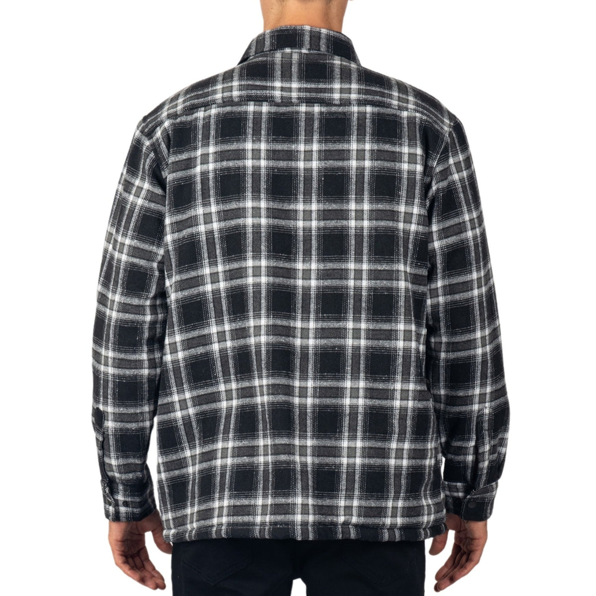 Alpine Swiss Josh Mens Fleece Flannel Jacket Warm Snap Button Plaid Shacket – Black Gray