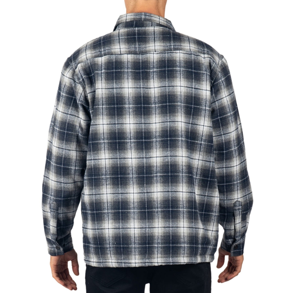 Alpine Swiss Josh Mens Fleece Flannel Jacket Warm Snap Button Plaid Shacket – Blue Gray