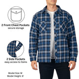 Alpine Swiss Josh Mens Fleece Flannel Jacket Warm Snap Button Plaid Shacket – Navy Blue