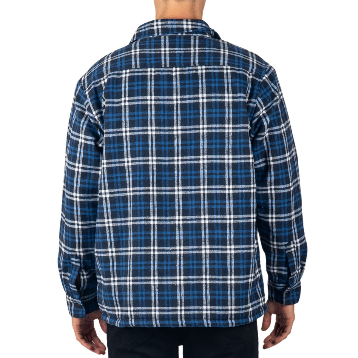 Alpine Swiss Josh Mens Fleece Flannel Jacket Warm Snap Button Plaid Shacket – Navy Blue