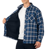 Alpine Swiss Josh Mens Fleece Flannel Jacket Warm Snap Button Plaid Shacket – Navy Blue
