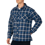 Alpine Swiss Josh Mens Fleece Flannel Jacket Warm Snap Button Plaid Shacket – Navy Blue