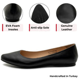 Alpine Swiss Julia Womens Leather Pointed Toe Ballet Flats Comfort Slip On Shoes – Black Leather