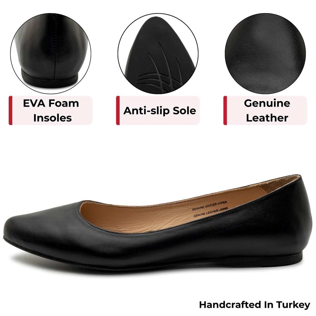 Alpine Swiss Julia Womens Leather Pointed Toe Ballet Flats Comfort Slip On Shoes – Black Leather