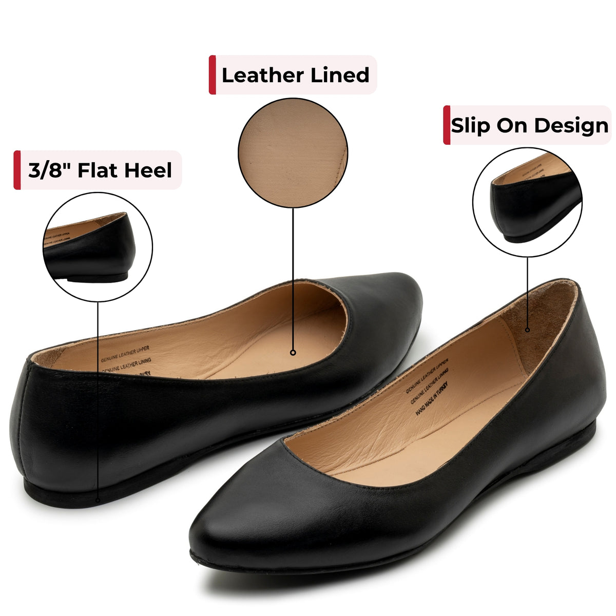 Alpine Swiss Julia Womens Leather Pointed Toe Ballet Flats Comfort Slip On Shoes – Black Leather