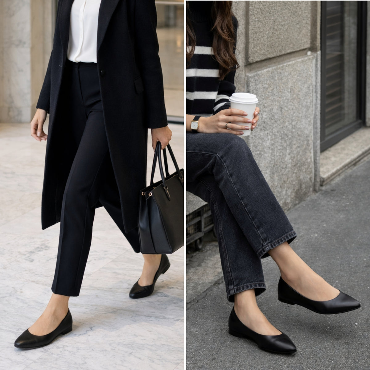 Alpine Swiss Julia Womens Leather Pointed Toe Ballet Flats Comfort Slip On Shoes – Black Leather