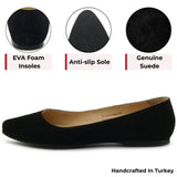Alpine Swiss Julia Womens Leather Pointed Toe Ballet Flats Comfort Slip On Shoes – Black Suede