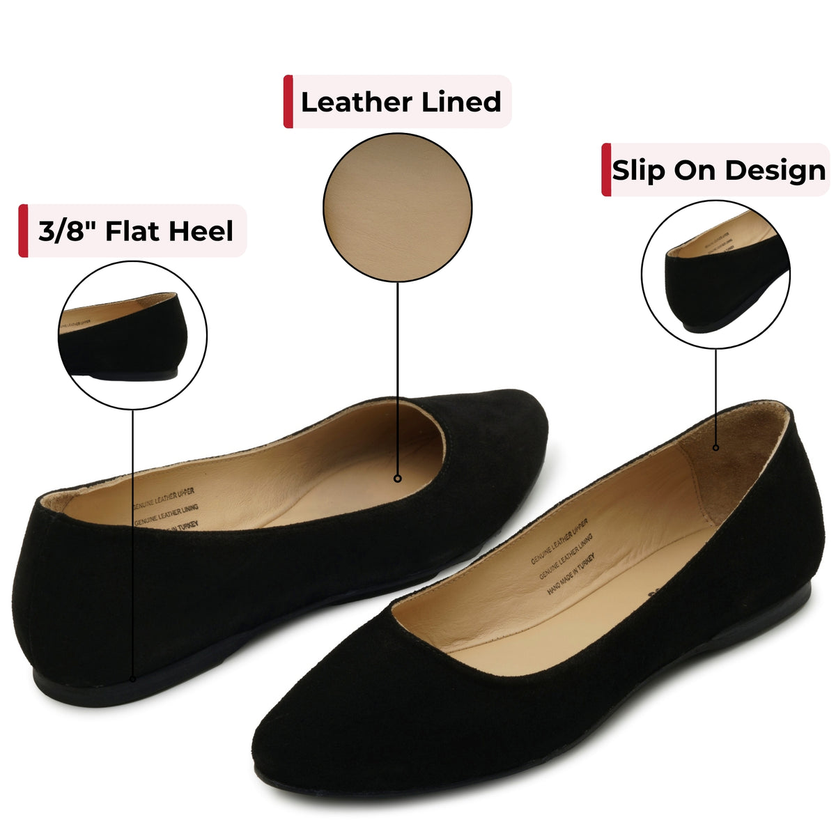 Alpine Swiss Julia Womens Leather Pointed Toe Ballet Flats Comfort Slip On Shoes – Black Suede