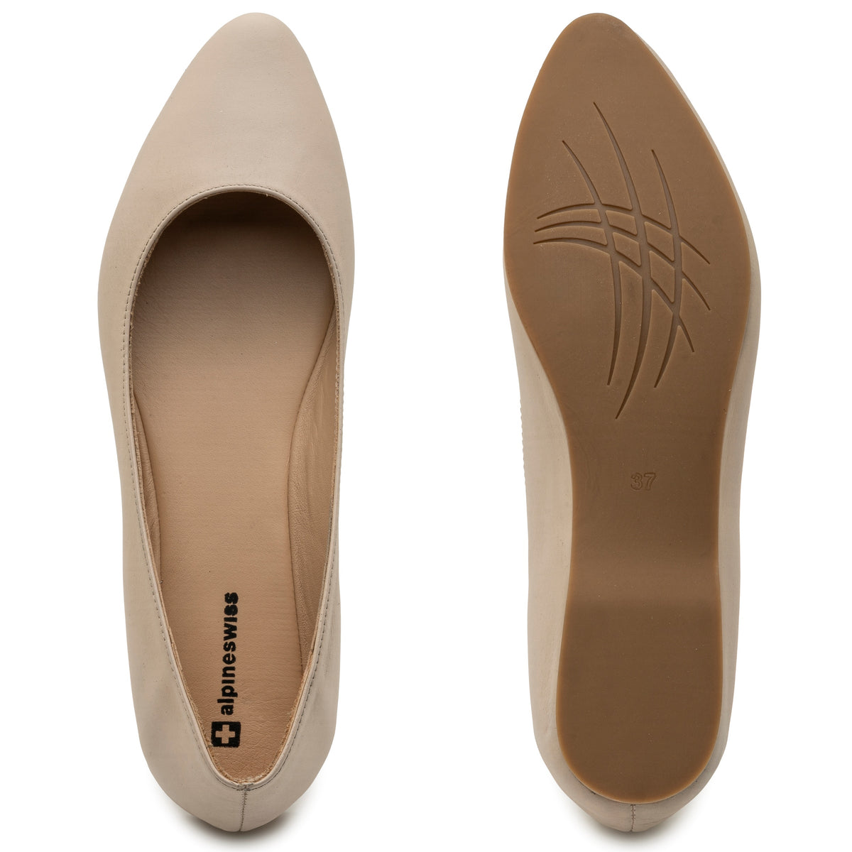 Alpine Swiss Julia Womens Leather Pointed Toe Ballet Flats Comfort Slip On Shoes – Cream Leather