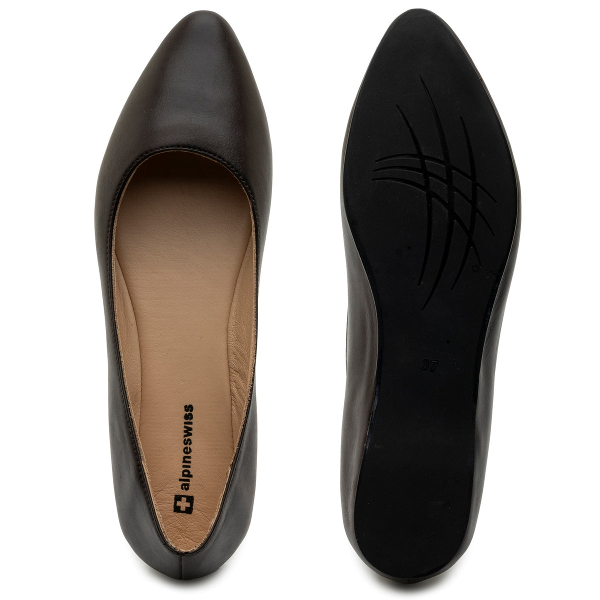 Alpine Swiss Julia Womens Leather Pointed Toe Ballet Flats Comfort Slip On Shoes – Dark Brown Leather