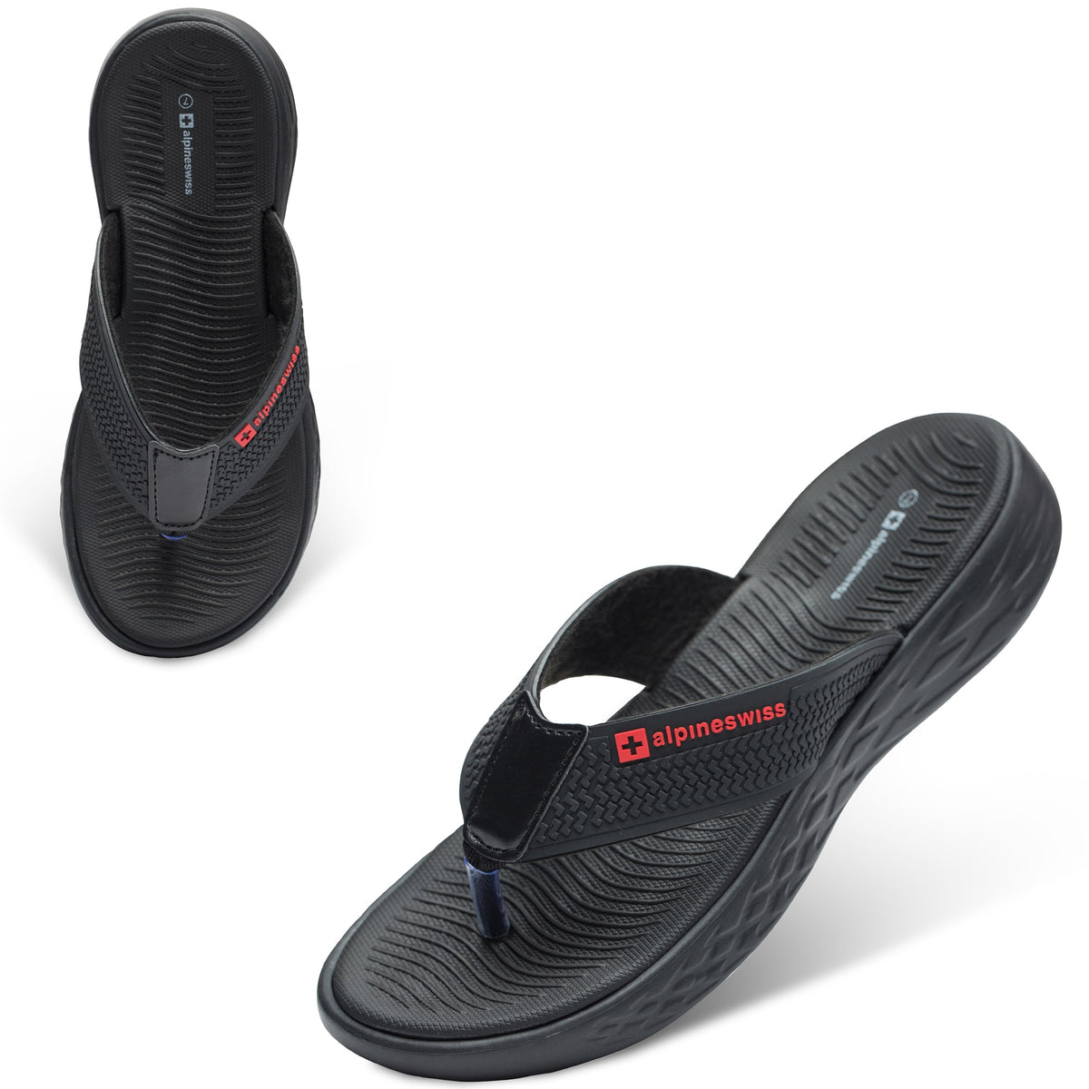 Alpine Swiss Katie Womens Flip Flops Outdoor Walking Thong Sandals Anti-Slip – Black