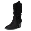 Alpine Swiss Kayla Womens Western Slouch Boots Mid Calf Block Heel Cowboy Boots – Black